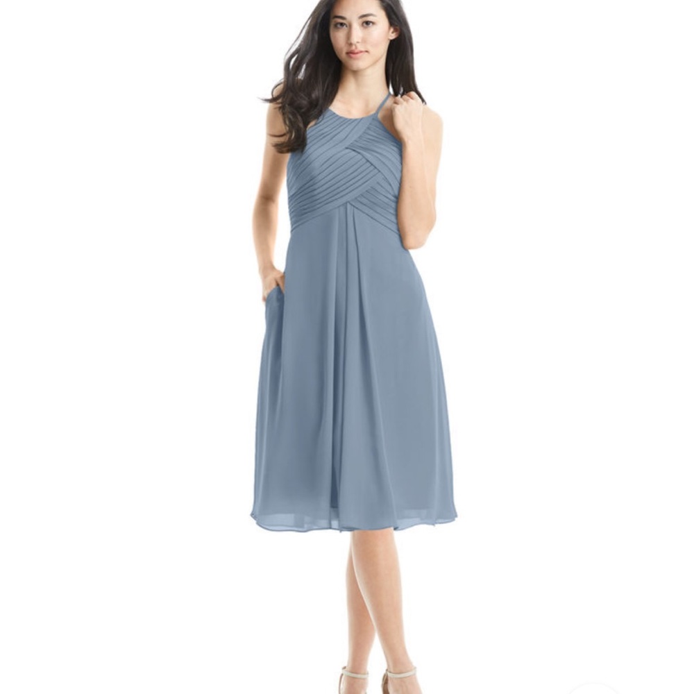 JJ’s House Halter chiffon dusty blue midi dress
